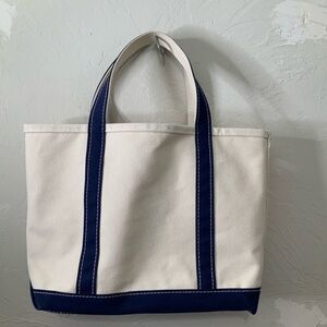 Vintage LL Bean Boat & Tote Canvas Cream Blue Striped Handle Bottom USA